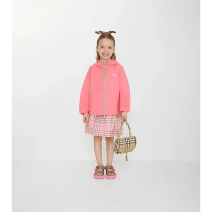 Giacca con cappuccio in nylon con nastro a quadri