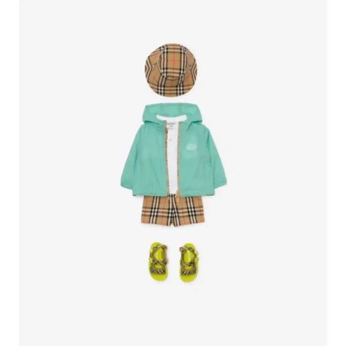 Giacca con cappuccio in nylon con nastro a quadri