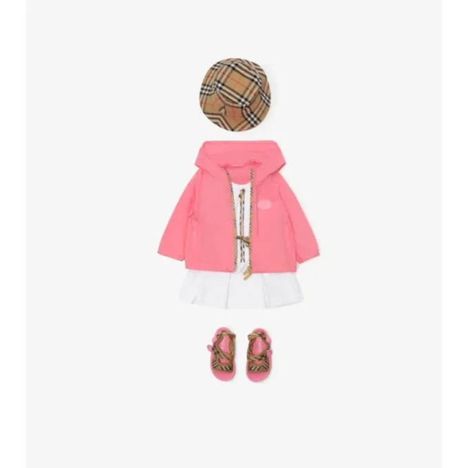 Giacca con cappuccio in nylon con nastro a quadri