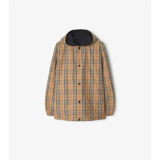 Giacca con cappuccio reversibile in nylon a quadri
