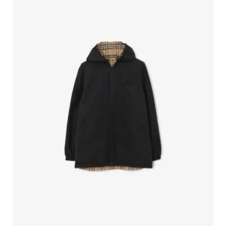 Giacca con cappuccio reversibile in nylon a quadri