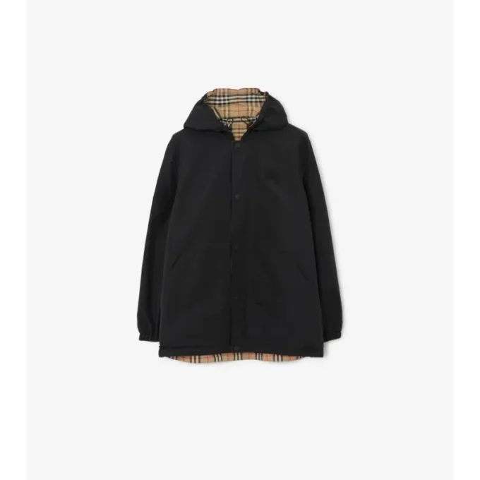 Giacca con cappuccio reversibile in nylon a quadri