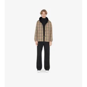 Giacca con cappuccio reversibile in nylon a quadri