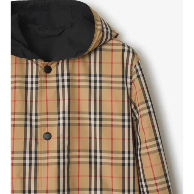 Giacca con cappuccio reversibile in nylon a quadri