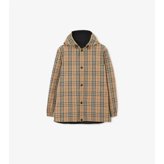 Giacca con cappuccio reversibile in nylon a quadri