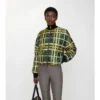 Giacca corta reversibile in nylon con motivo a quadri e cintura