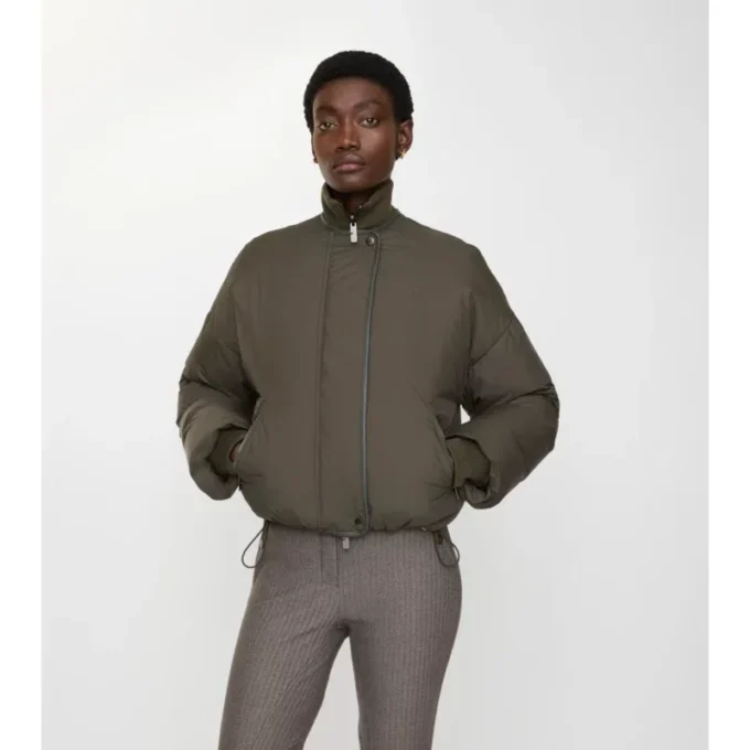 Giacca corta reversibile in nylon con motivo a quadri e cintura
