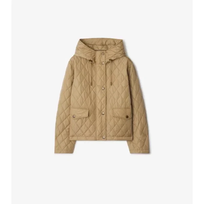 Giacca corta trapuntata in nylon con cappuccio