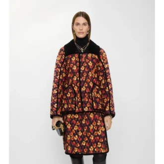 Giacca Floriston in nylon trapuntato con motivo a foglie di geranio
