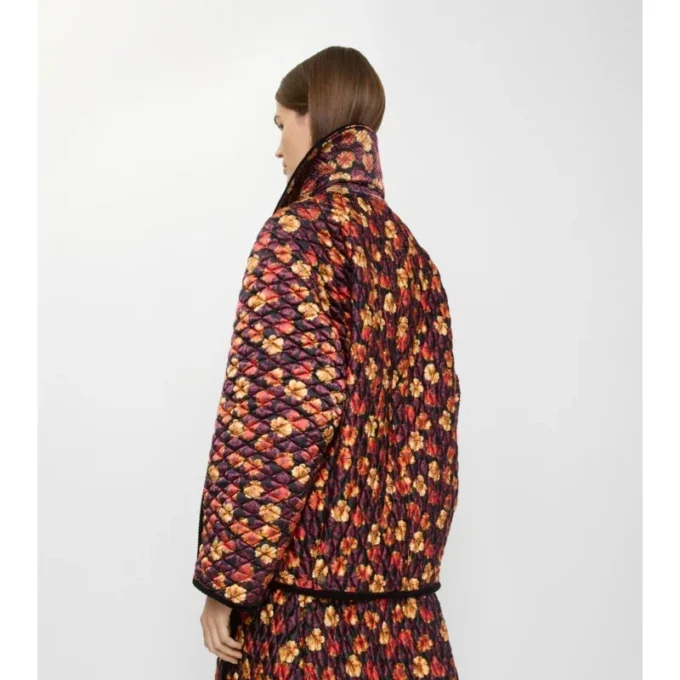 Giacca Floriston in nylon trapuntato con motivo a foglie di geranio