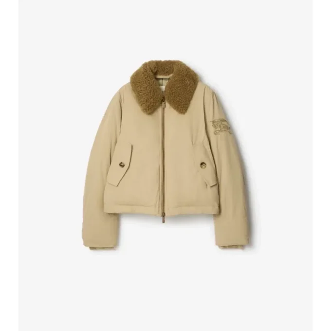 Giacca in gabardine con collo in shearling