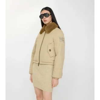 Giacca in gabardine con collo in shearling