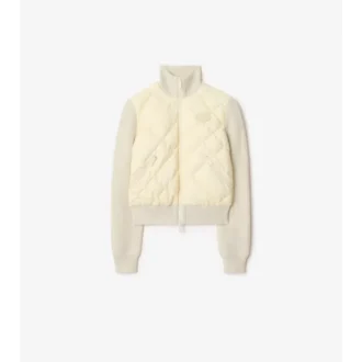 Giacca in nylon e lana con cuciture a quadri