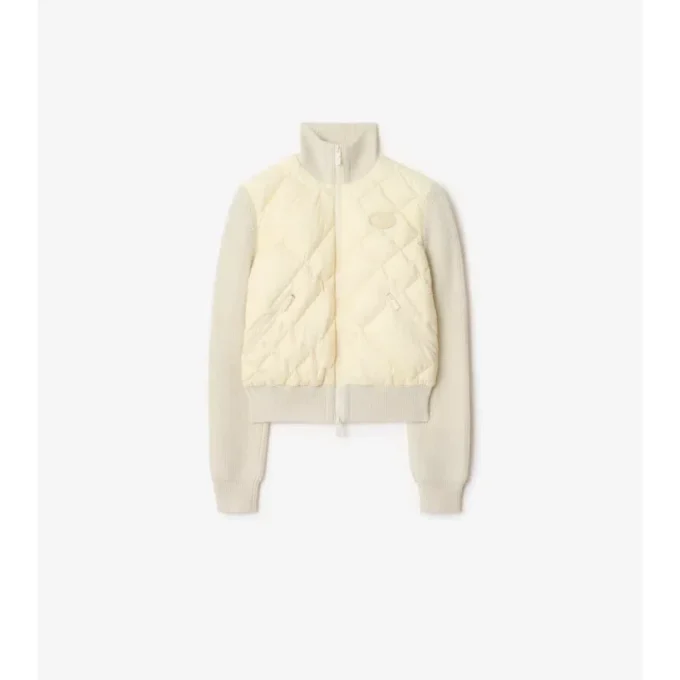 Giacca in nylon e lana con cuciture a quadri