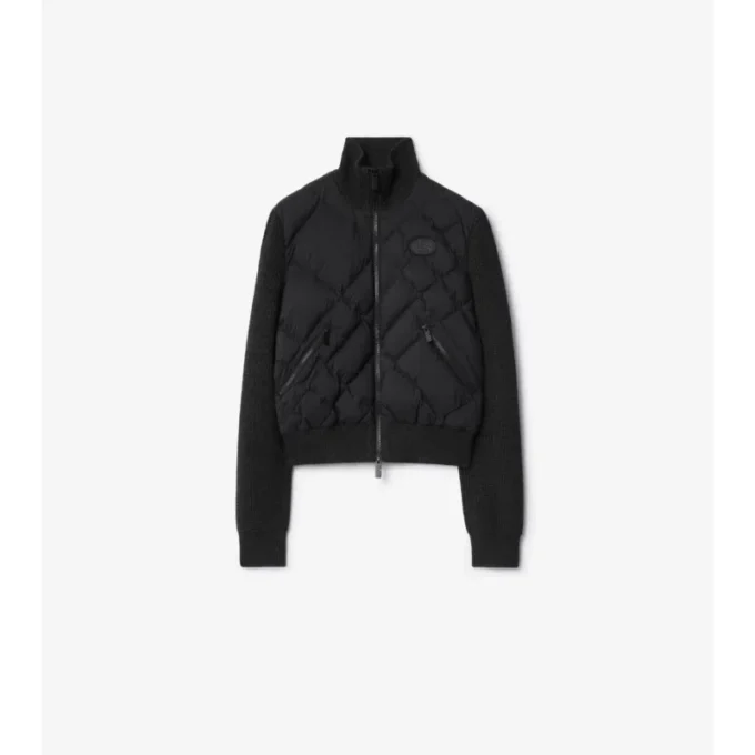 Giacca in nylon e lana con cuciture a quadri