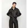 Giacca in pelle con logo in corsivo