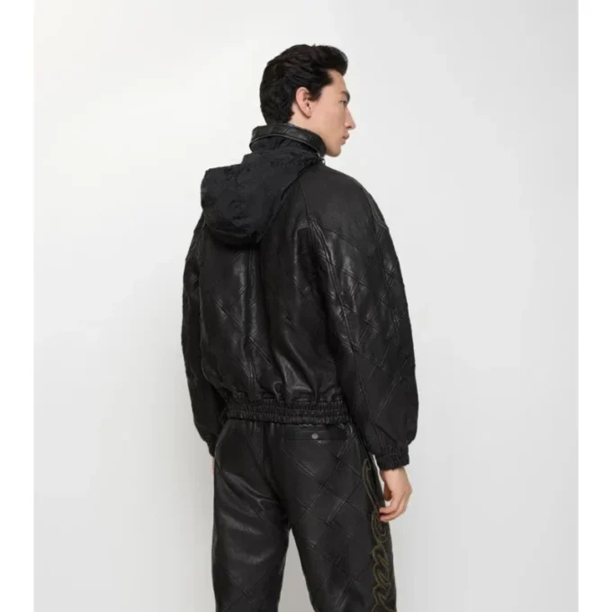 Giacca in pelle con logo in corsivo