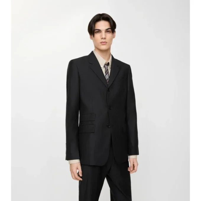 Giacca sartoriale in lana e mohair a righe