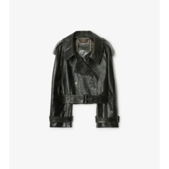 Giacca trench corta in pelle goffrata