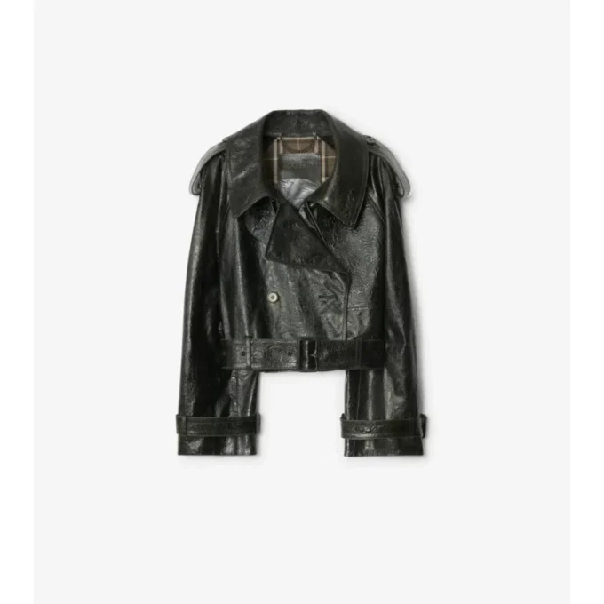 Giacca trench corta in pelle goffrata