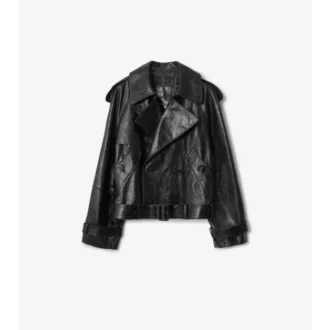 Giacca trench corta in pelle goffrata