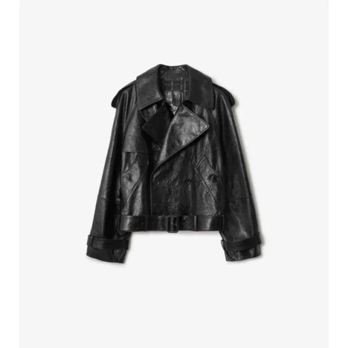 Giacca trench corta in pelle goffrata