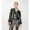 Giacca trench corta in pelle goffrata