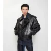 Giacca trench corta in pelle goffrata