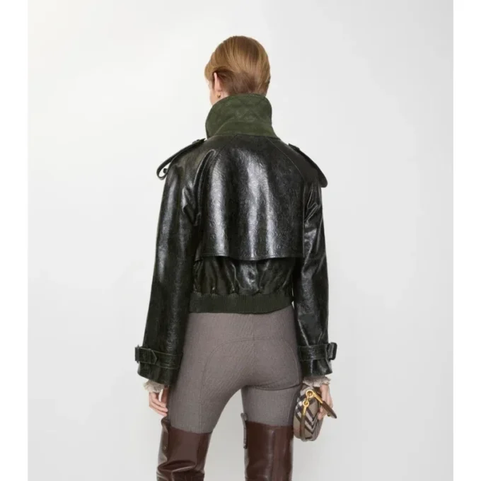 Giacca trench corta in pelle goffrata