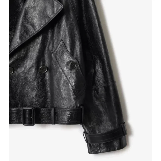Giacca trench corta in pelle goffrata