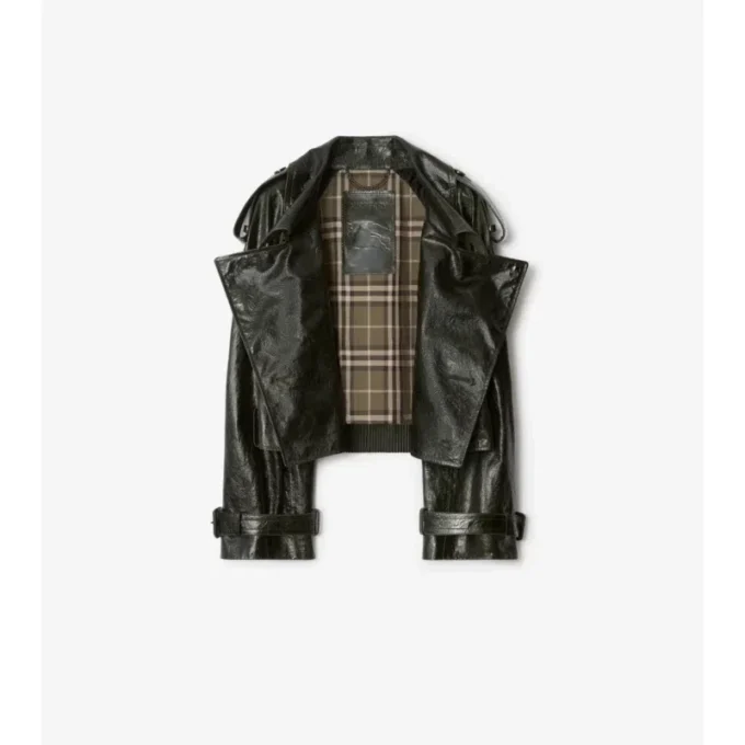 Giacca trench corta in pelle goffrata
