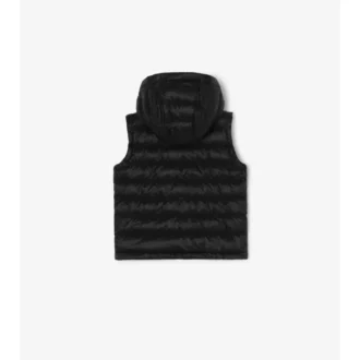 Gilet imbottito con cappuccio in nylon con nastro a quadri