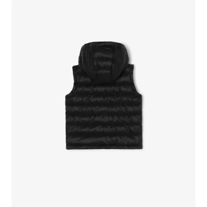 Gilet imbottito con cappuccio in nylon con nastro a quadri