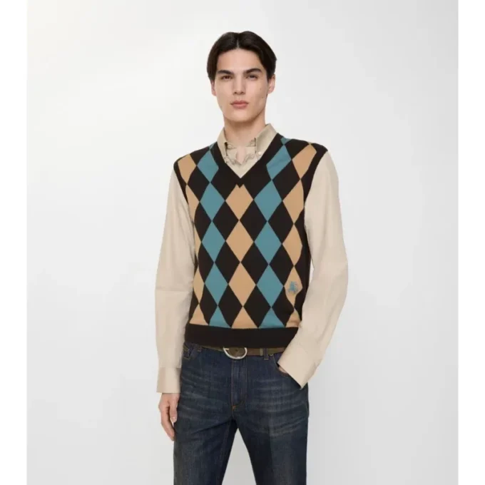 Gilet in maglia di lana con motivo Argyle