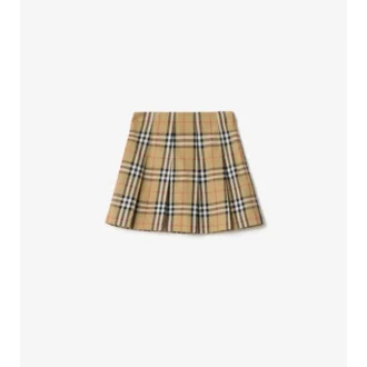 Gonna a pieghe in twill di cotone con motivo a quadri