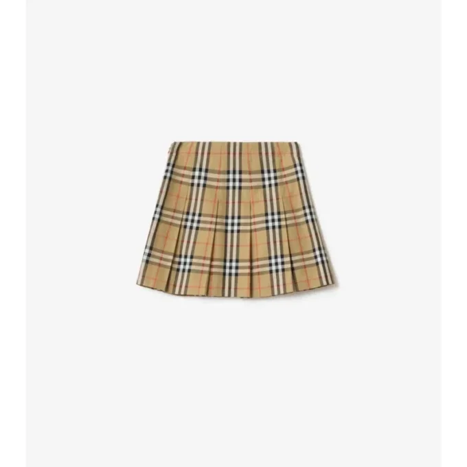 Gonna a pieghe in twill di cotone con motivo a quadri