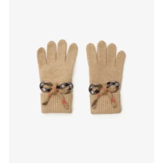 Guanti in lana e cashmere con fiocco a quadri