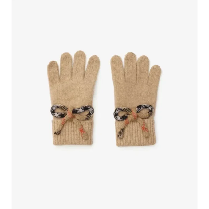 Guanti in lana e cashmere con fiocco a quadri