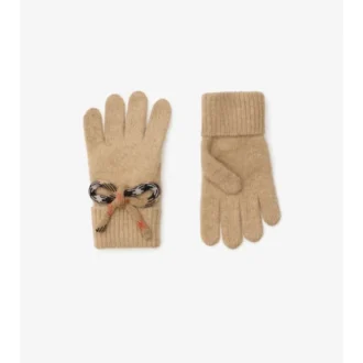Guanti in lana e cashmere con fiocco a quadri