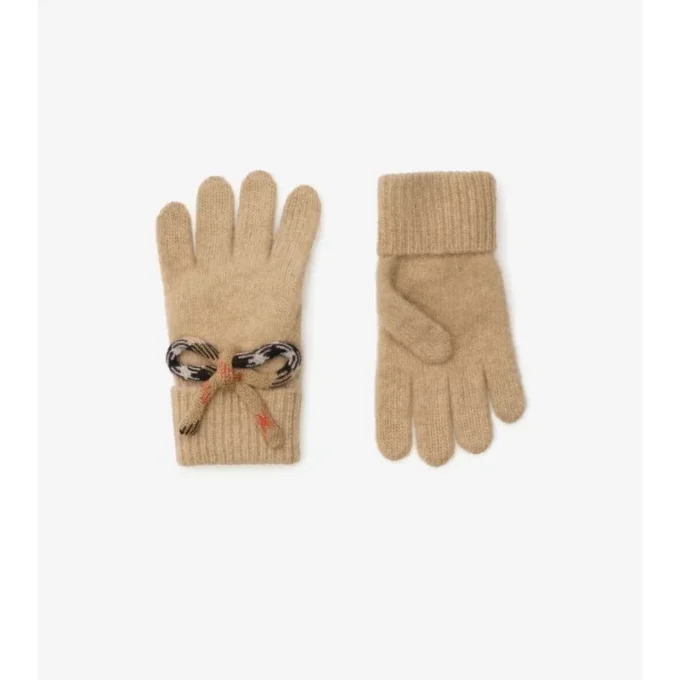 Guanti in lana e cashmere con fiocco a quadri