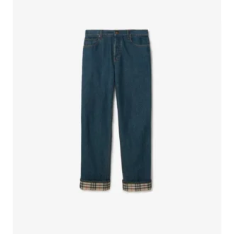 Jeans a gamba dritta con risvolto a quadri