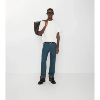 Jeans a gamba dritta con risvolto a quadri