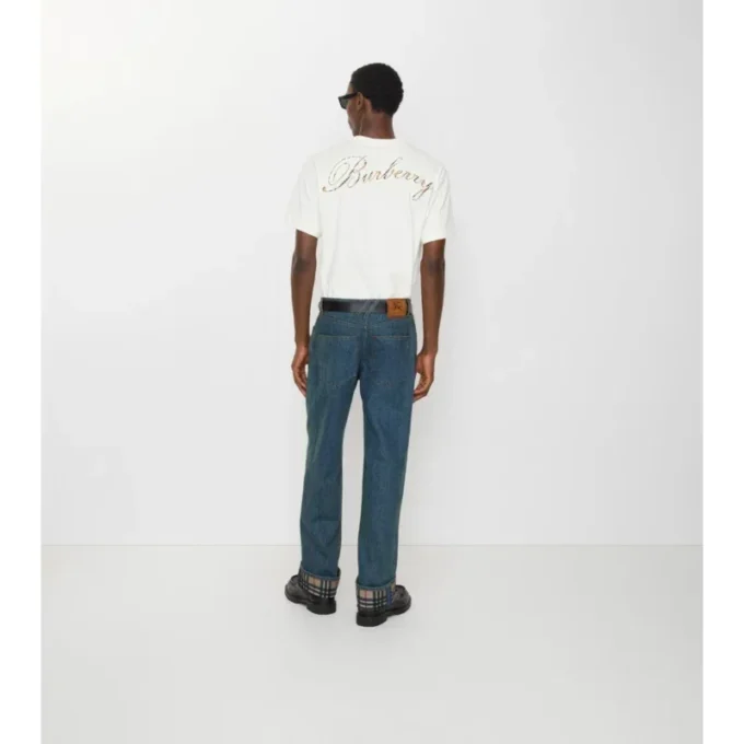 Jeans a gamba dritta con risvolto a quadri