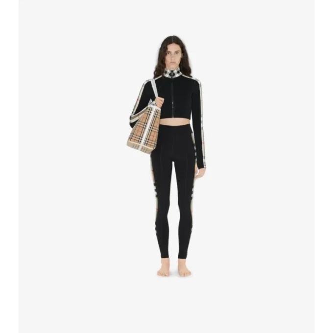 Leggings in jersey elasticizzato con bordi a quadri