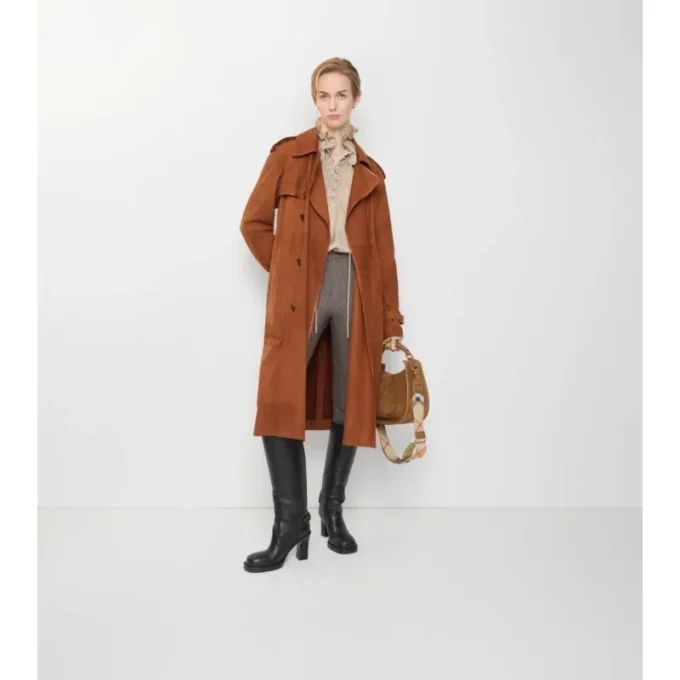 Long Castleford Trench Coat in nabuk