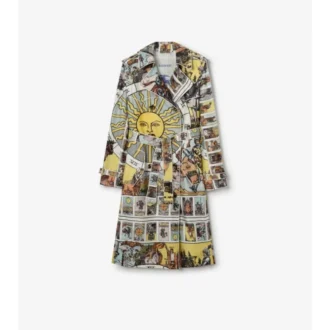 Long Tarot Print Silk Foxfield Trench Coat
