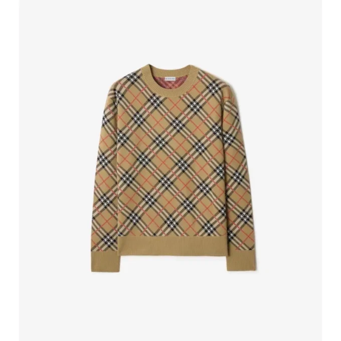 Maglione in cotone e lana a quadri