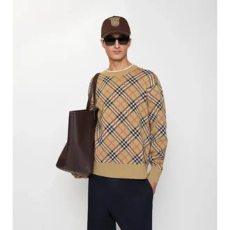 Maglione in cotone e lana a quadri