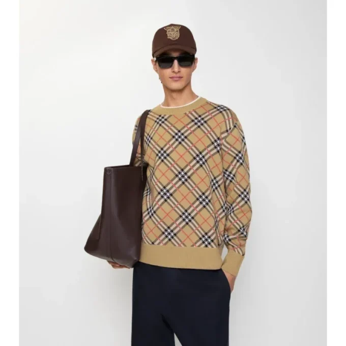 Maglione in cotone e lana a quadri