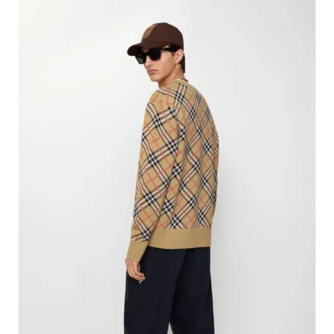 Maglione in cotone e lana a quadri